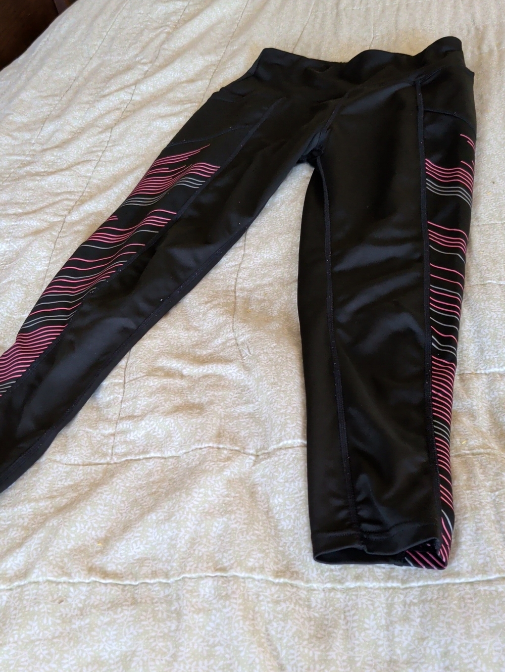 GAP Black Leggings with Pink Wave Side Stripes